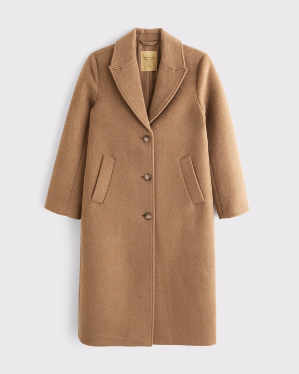 Wool-Blend Tailored Topcoat, Camel Brown view 1