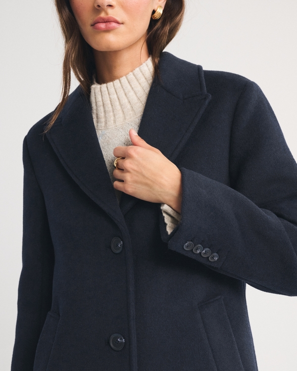Wool-Blend Tailored Topcoat, Muted Navy view 2