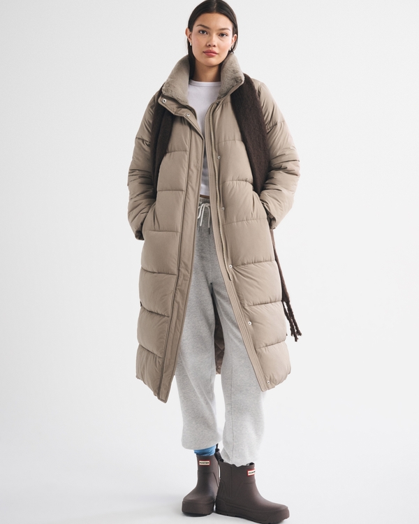 Hooded Belted Long Puffer Coat