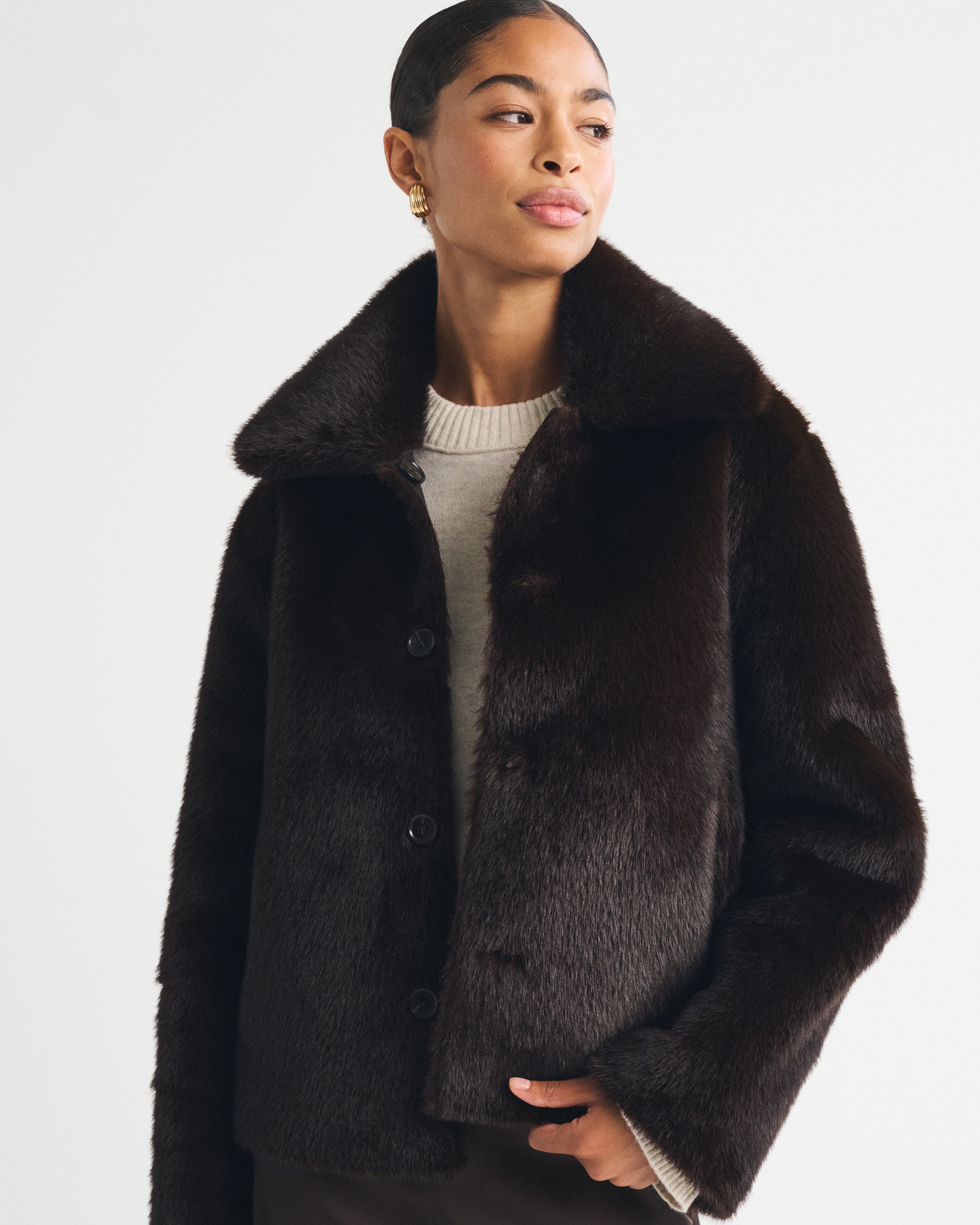 Женская куртка Abercrombie & Fitch Reversible Vegan Leather and Faux Shearling, цвет: Коричневый — фото 3