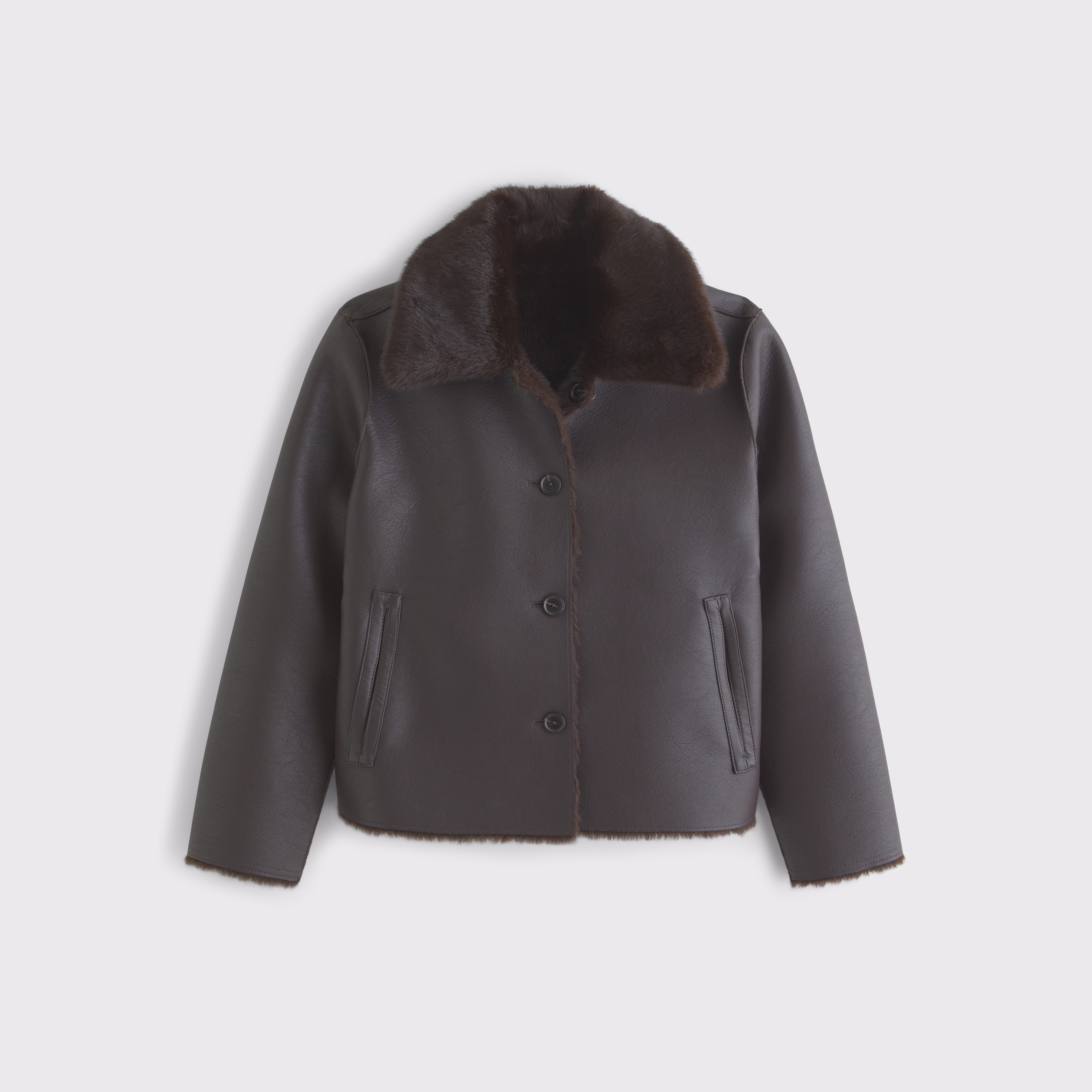 Женская куртка Abercrombie & Fitch Reversible Vegan Leather and Faux Shearling, цвет: Коричневый — фото 1