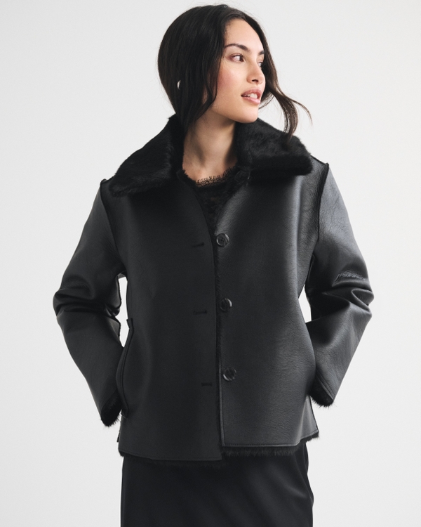 Reversible Vegan Leather and Faux Shearling Jacket