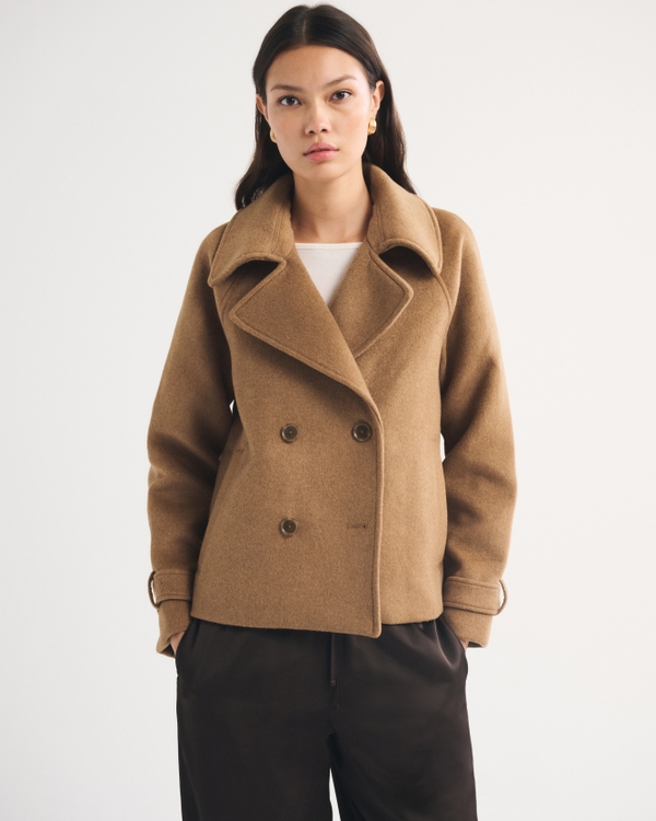 A&F Carrie Short Wool-Blend Trench Coat