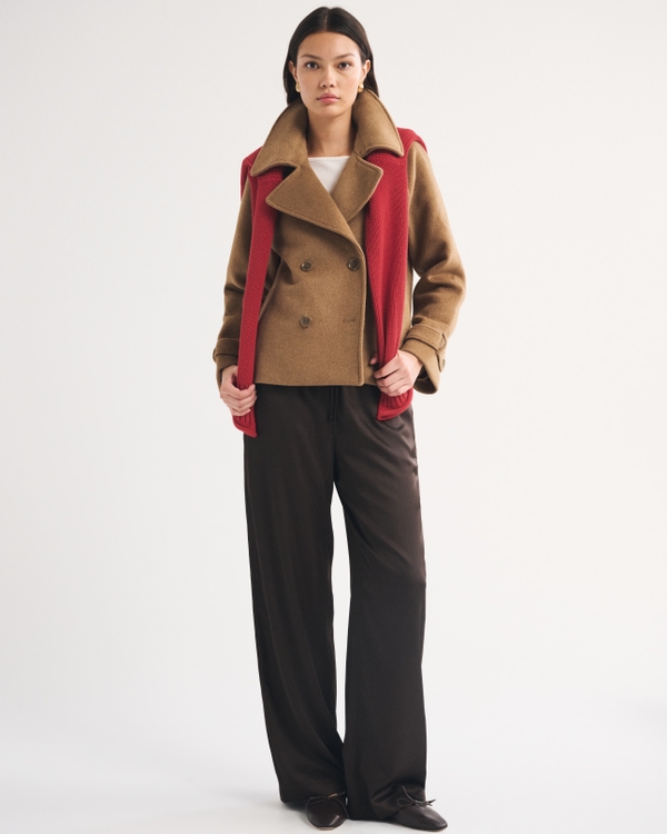 A&F Carrie Short Wool-Blend Trench Coat, Camel view 2