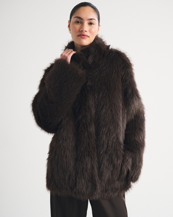 Reversible Faux Shearling and Vegan Suede Coat by Abercrombie & Fitch