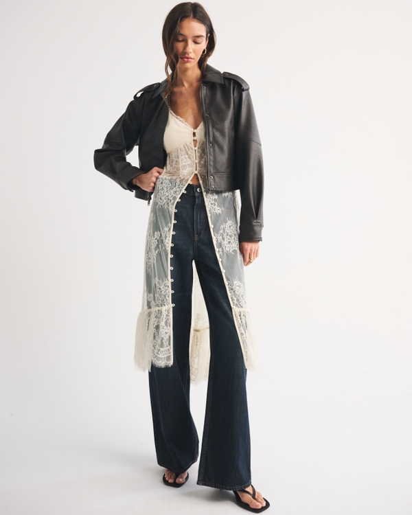 Shrunken Vegan Leather Bomber Jacket, Brown view 2