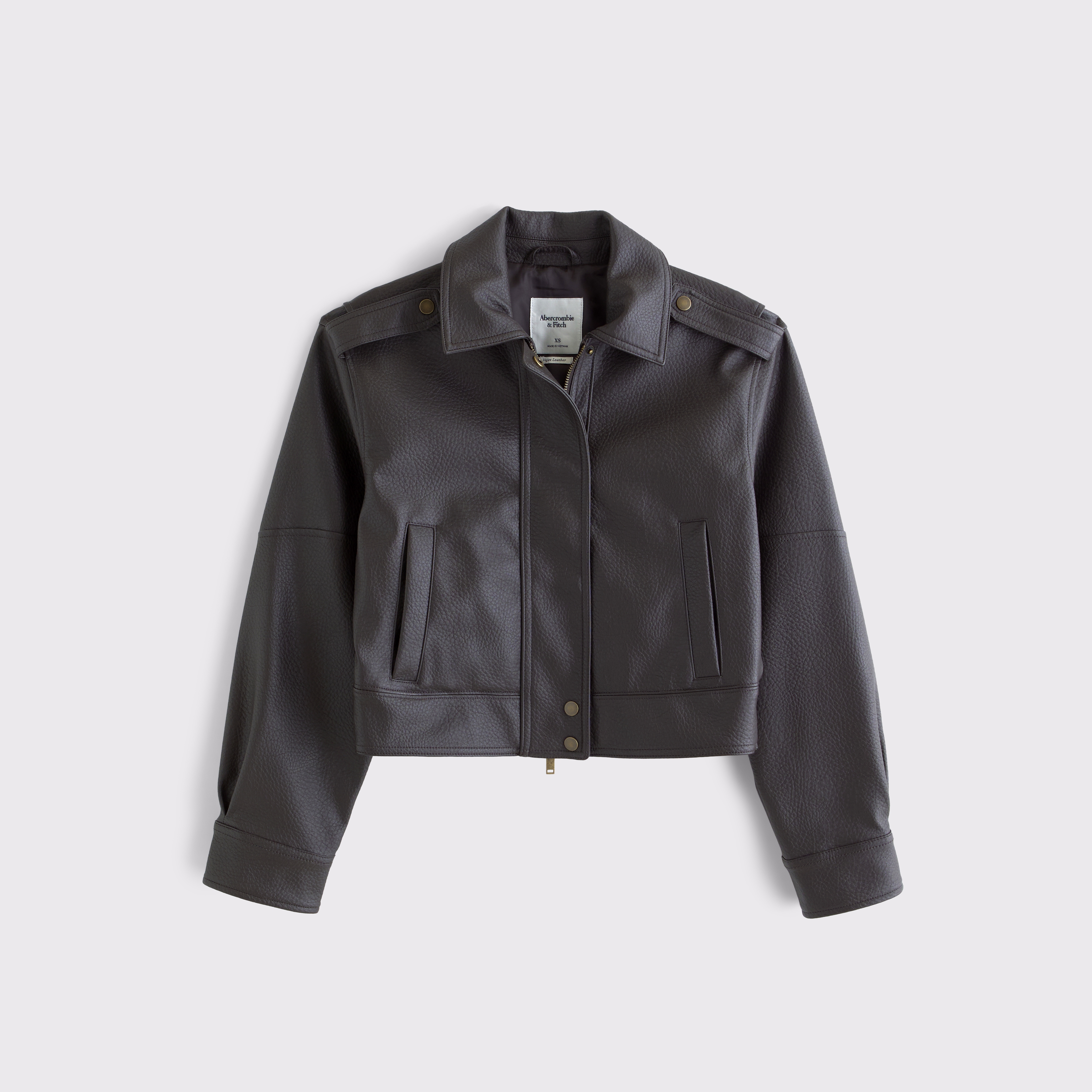 Женская куртка Abercrombie & Fitch Shrunken Vegan Leather Bomber, цвет: Коричневый