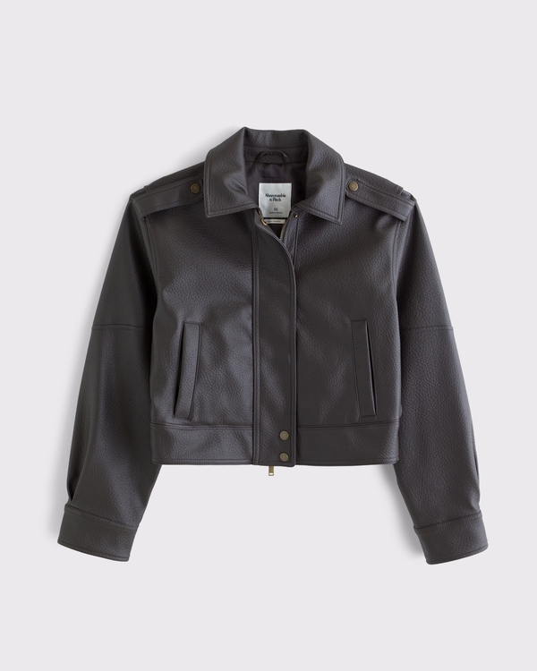 Shrunken Vegan Leather Bomber Jacket