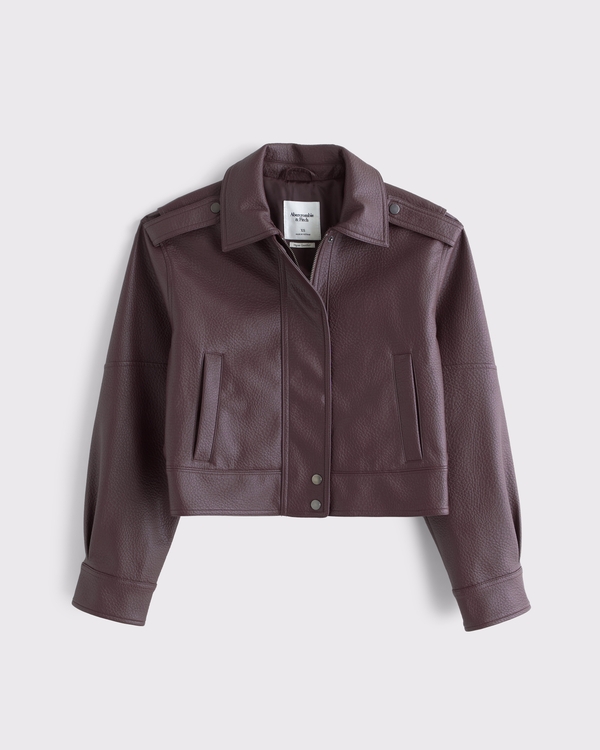 Shrunken Vegan Leather Bomber Jacket