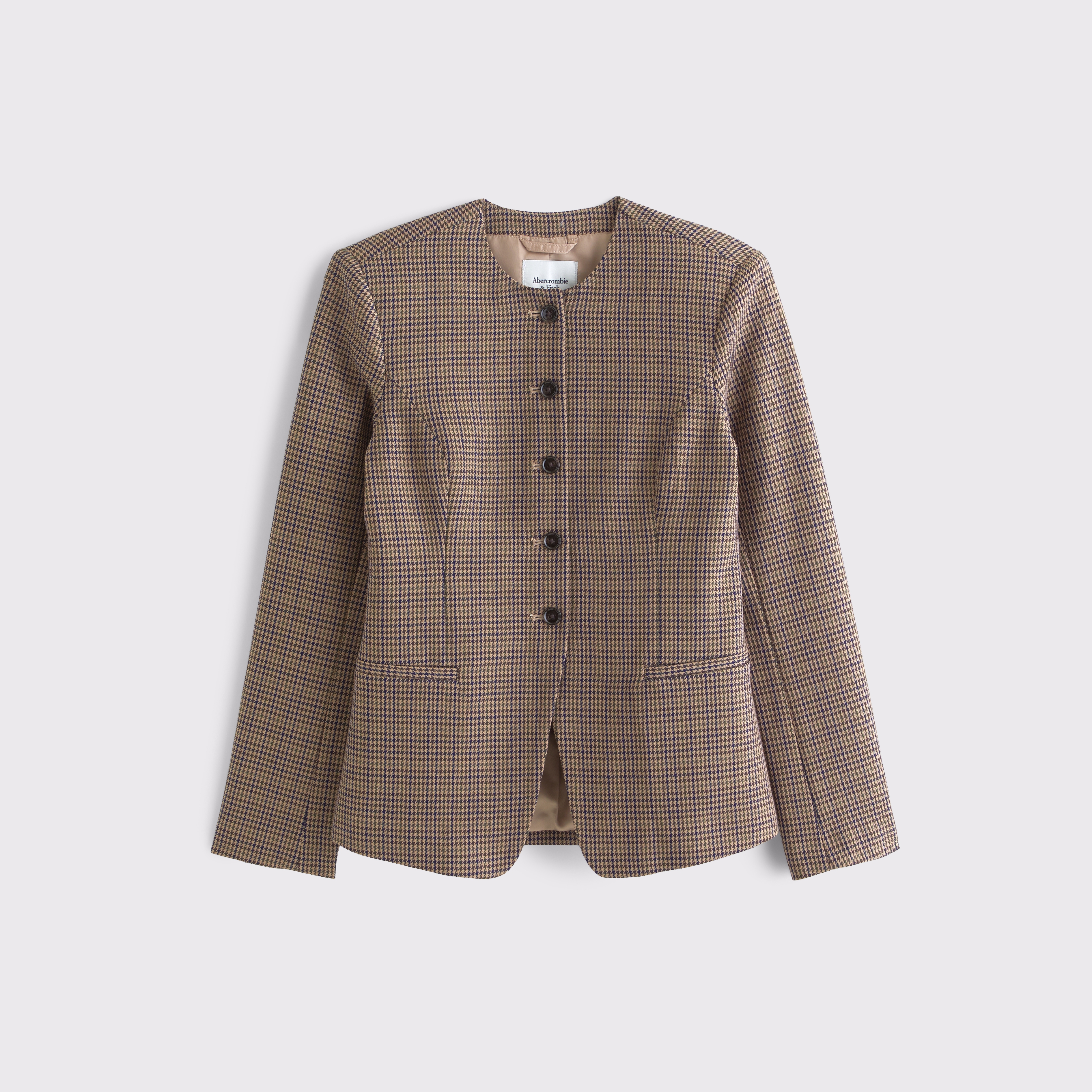Женский пиджак Abercrombie & Fitch Collarless Suiting Blazer, цвет: Коричневая гусиная лапка