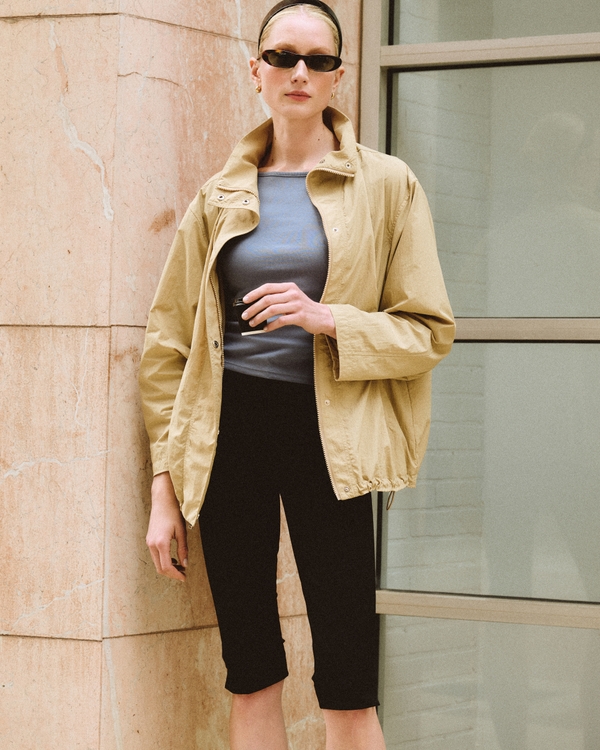 Nylon Mock Neck Jacket, Tan view 2
