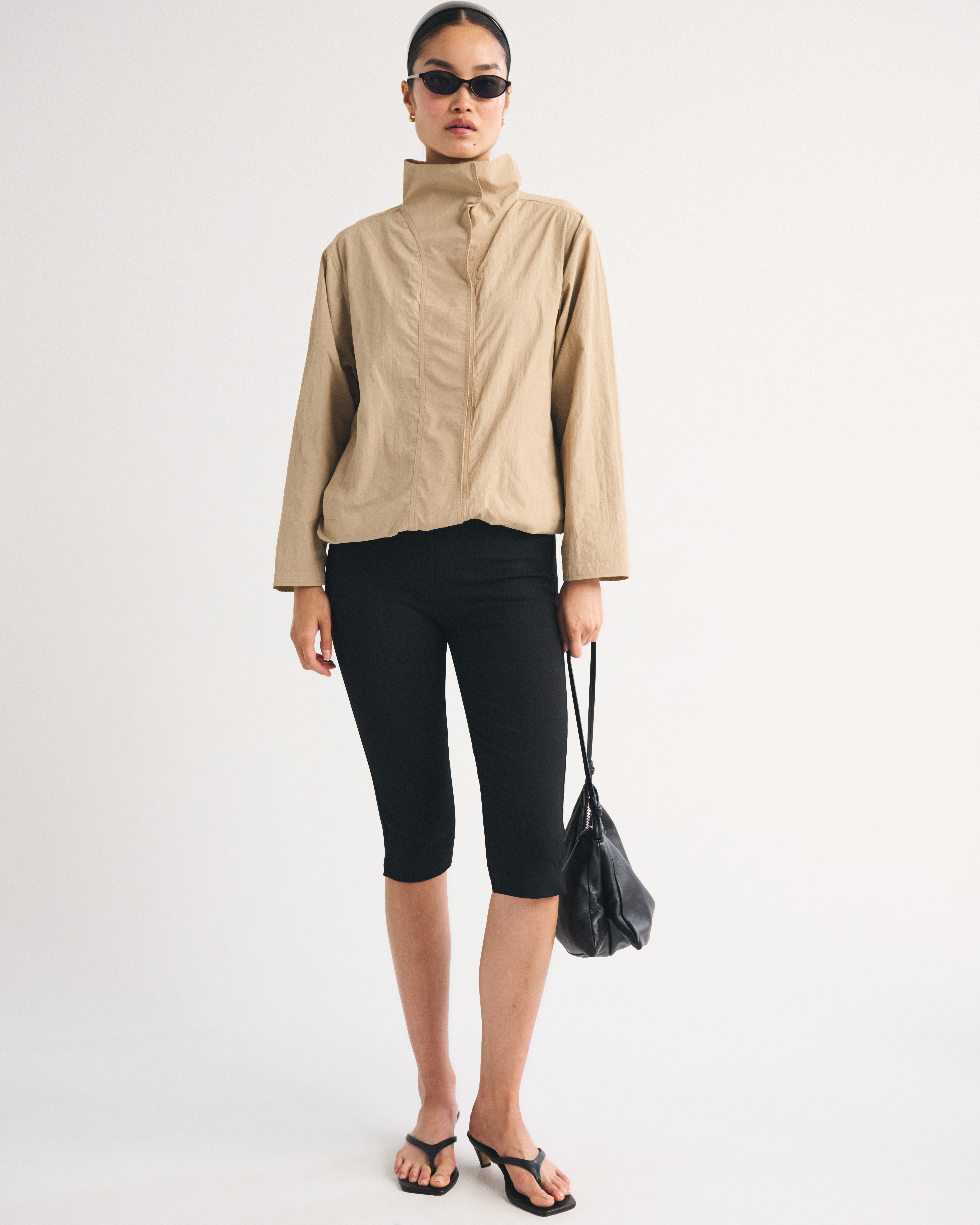 Abercrombie & Fitch Nylon Mock Neck Jacket In Tan