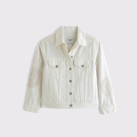 Женские куртки Abercrombie & Fitch Crochet-Style Easy Denim Trucker Jacket