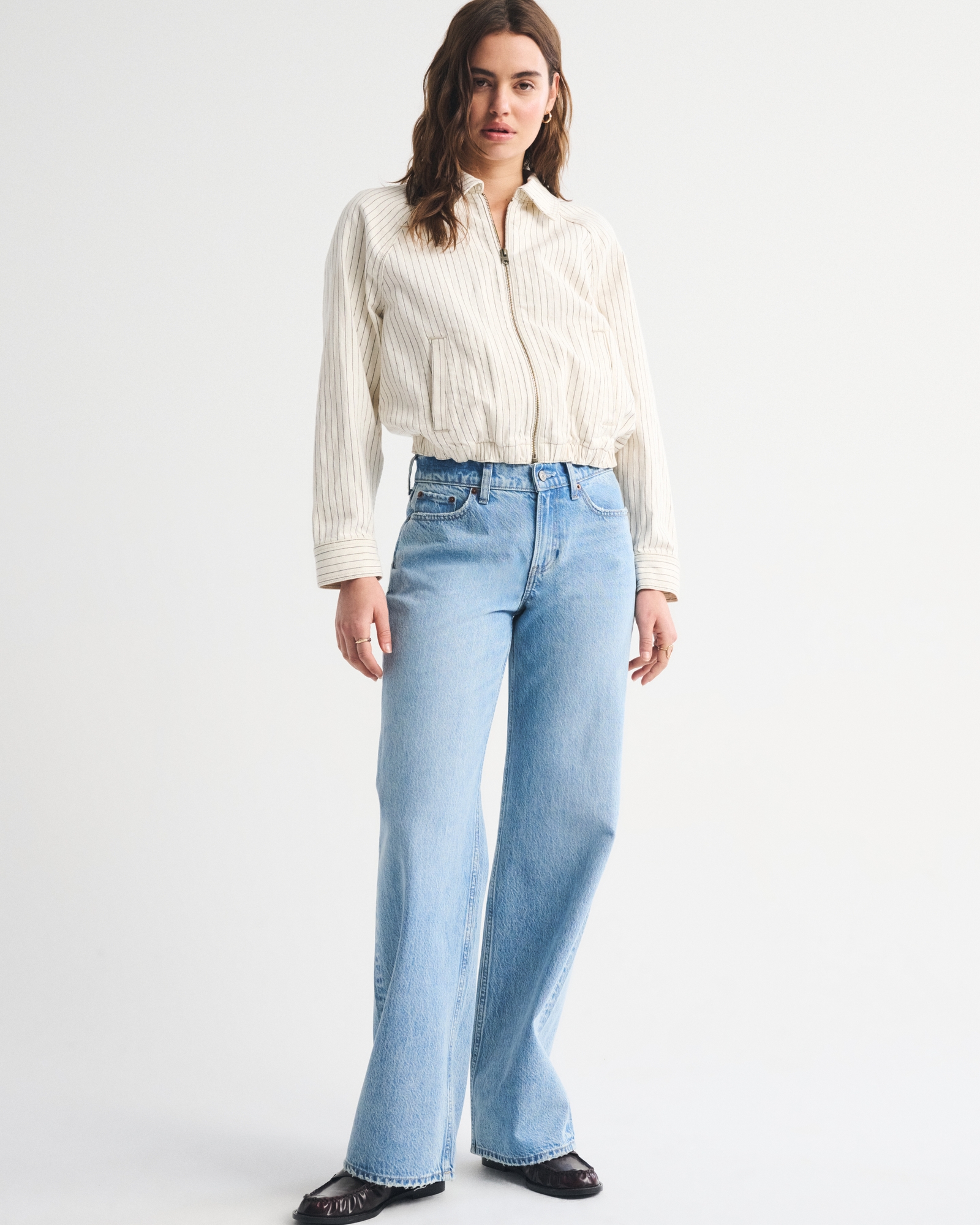 Linen-Blend Denim Bomber Jacket