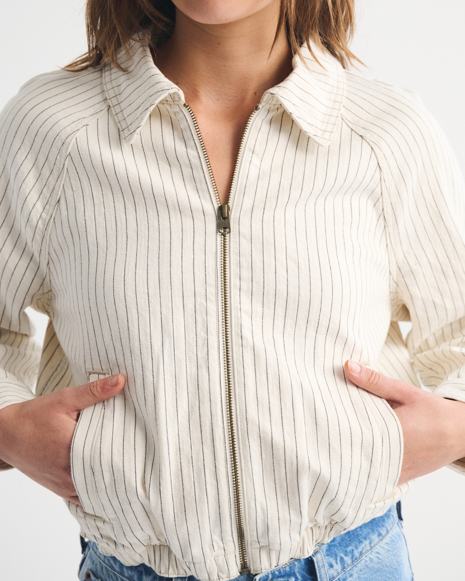 Linen-Blend Denim Bomber Jacket