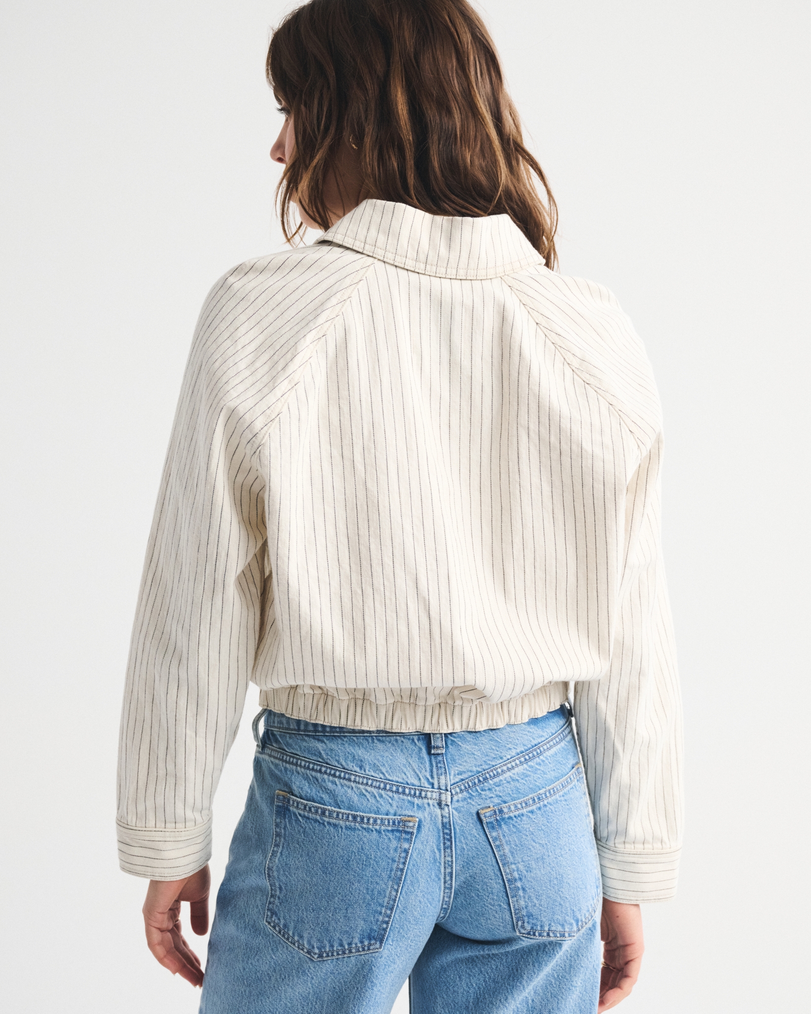 Linen-Blend Denim Bomber Jacket