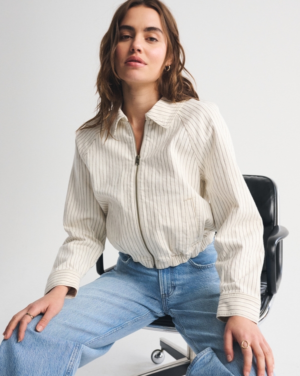 Linen-Blend Denim Bomber Jacket