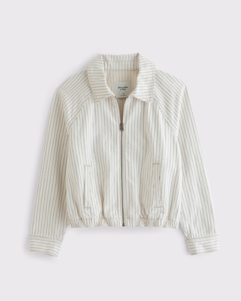 Linen-Blend Denim Bomber Jacket from Abercrombie & Fitch - $99.99