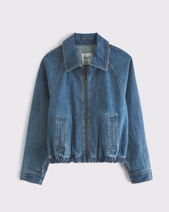 Linen-Blend Denim Bomber Jacket