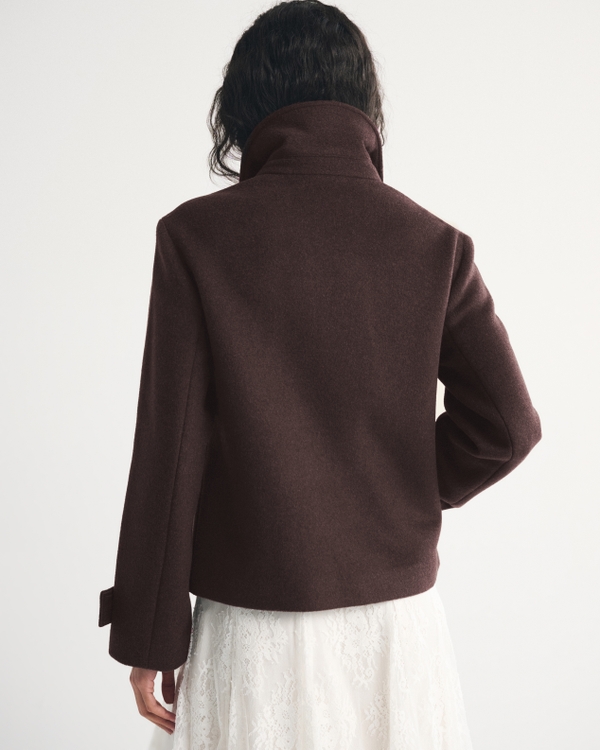 Funnel Neck Wool-Blend Short Coat