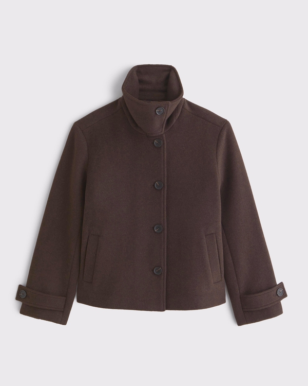 Funnel Neck Wool-Blend Short Coat
