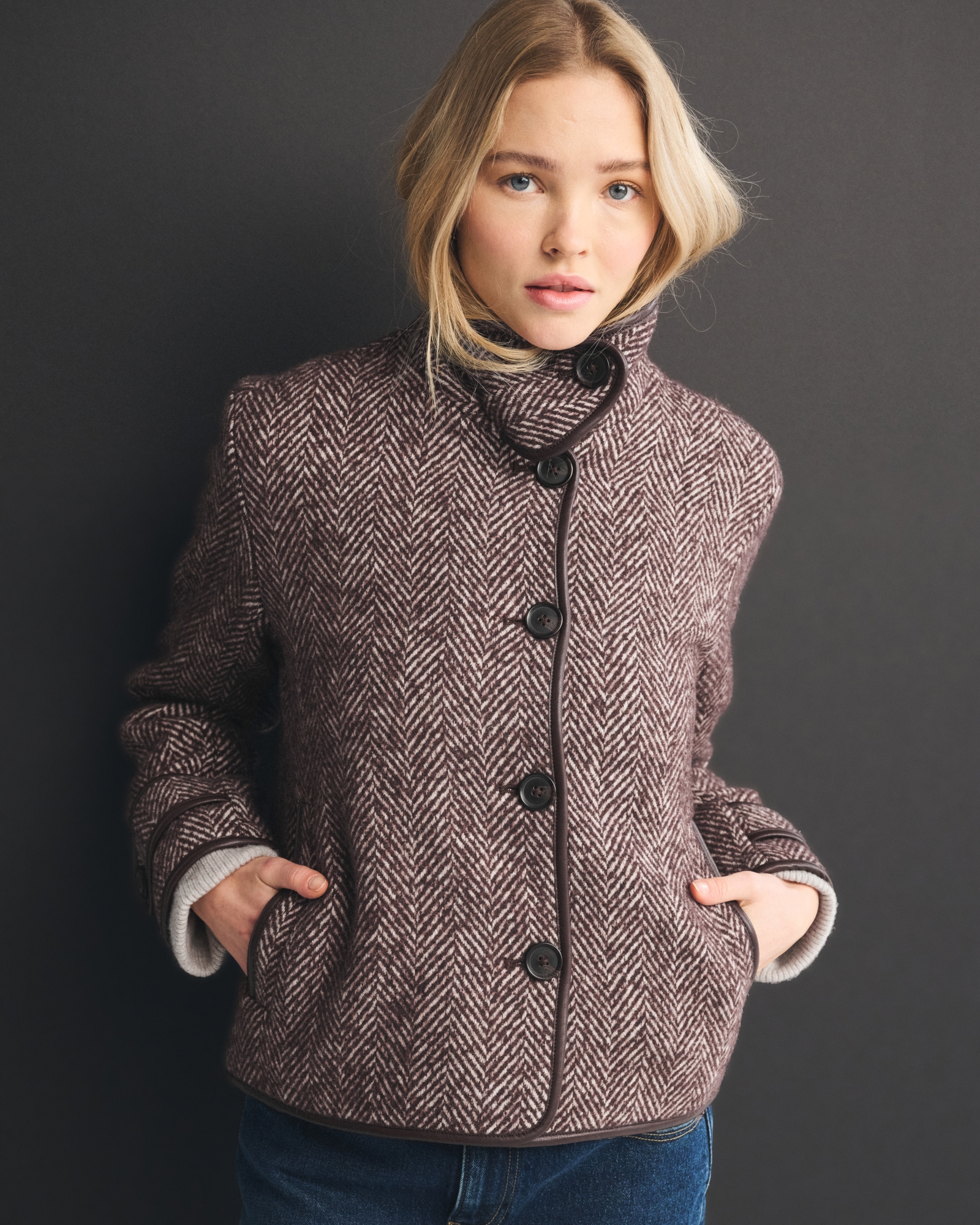 Funnel Neck Wool-Blend Short Coat