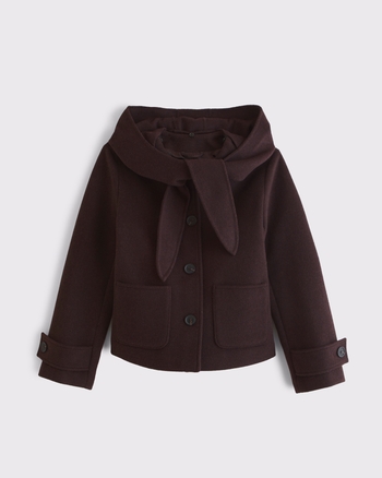 Collarless Removable Scarf Wool-Blend Coat