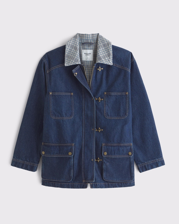 Barn jacket en denim mi-longue, Jean Foncé view 2