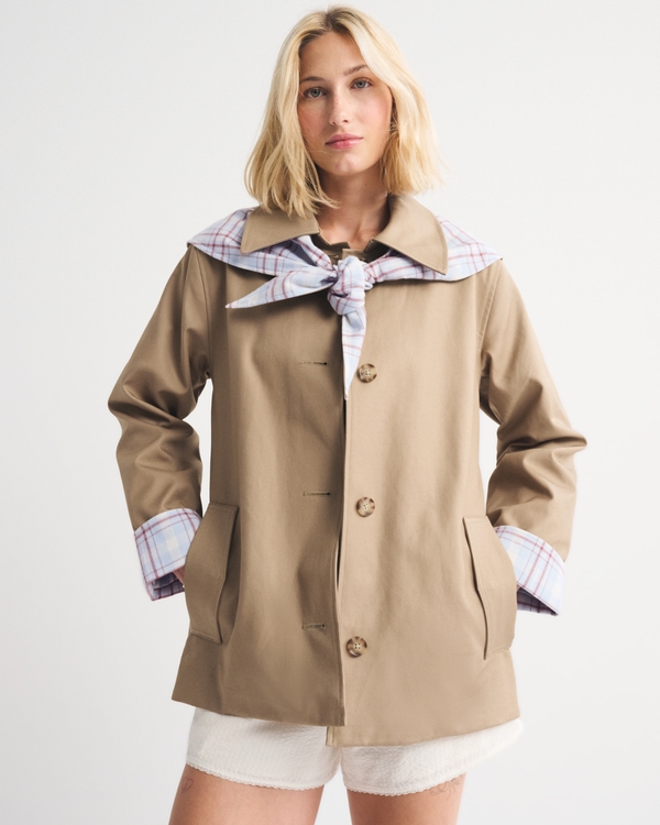 A-Line Removable Scarf Trench Coat, Camel view 1