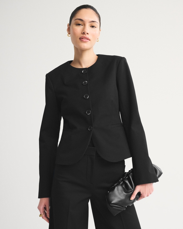 A&F Forme Collarless Slim Blazer, Black view 1