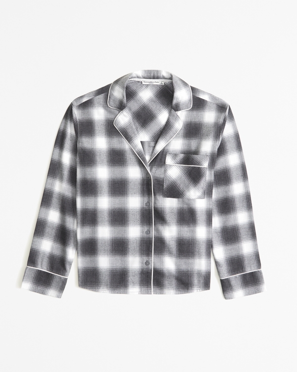 Flannel Sleep Shirt, Dark Grey Plaid