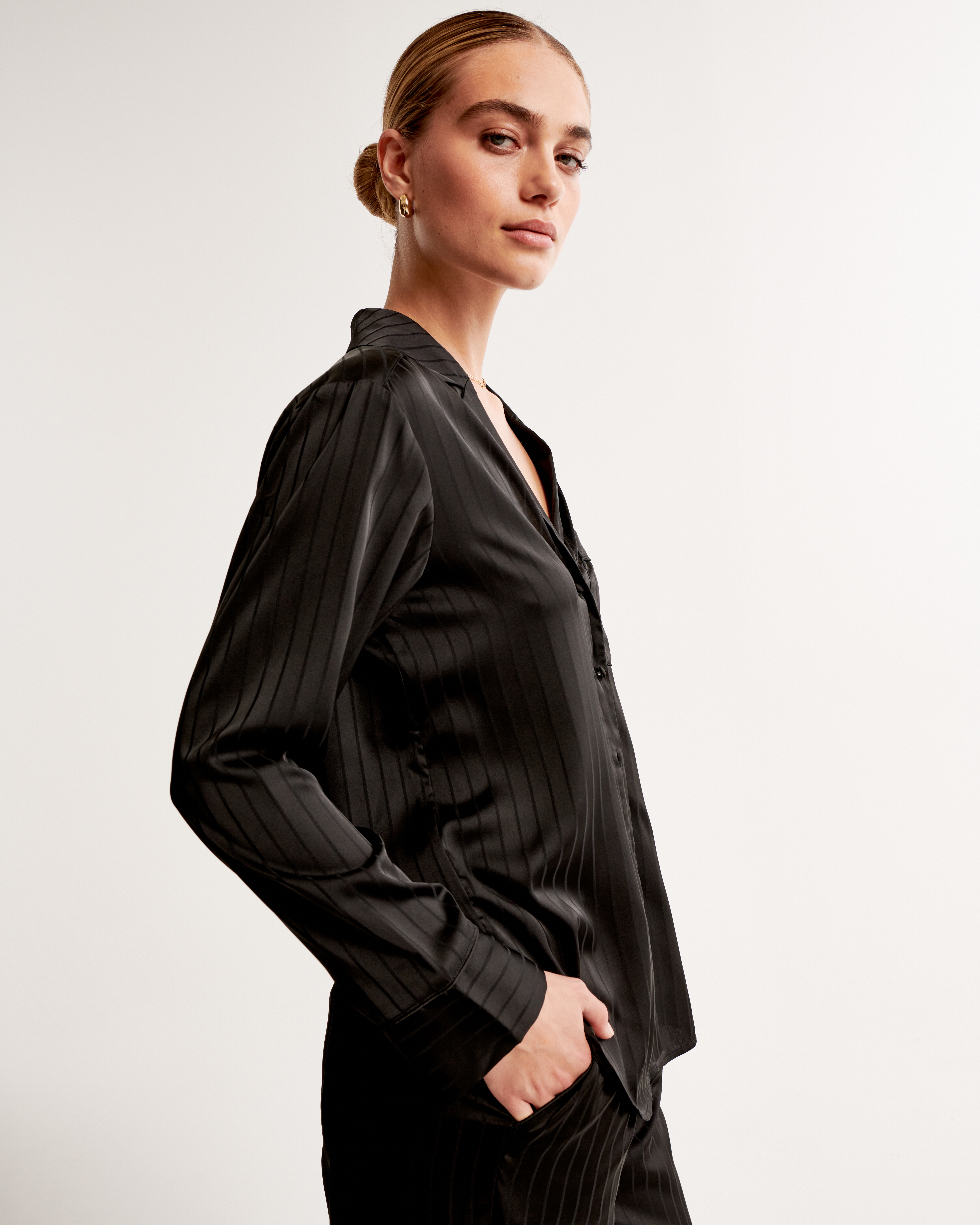 satin jacquard sleep button down