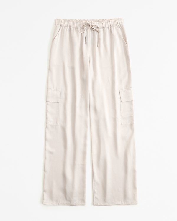 Lounge Satin Wide Leg Pant, Cream