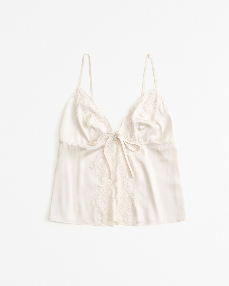 Abercrombie & Fitch silky satin/lace button front cream dressy camisole top  S