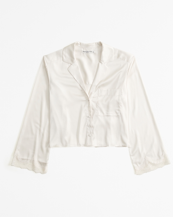 Lace and Satin Sleep Shirt, Cream