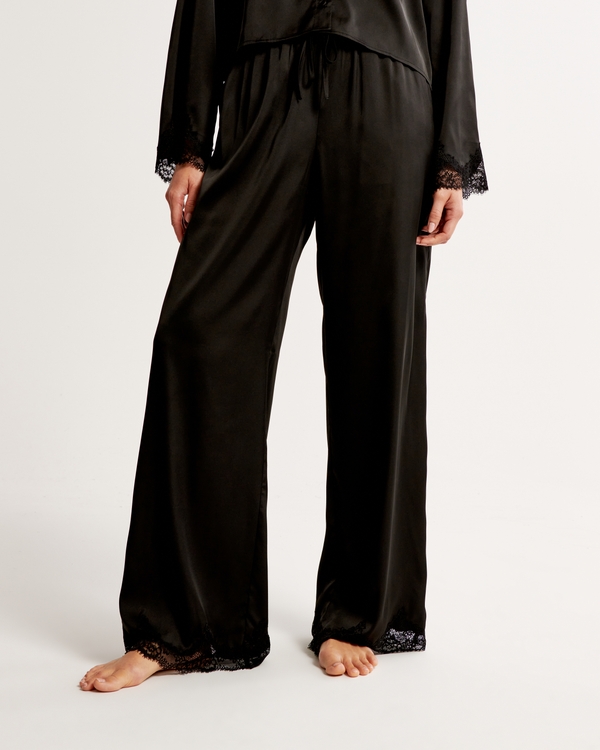 Lace and Satin Sleep Pant, Black view 2