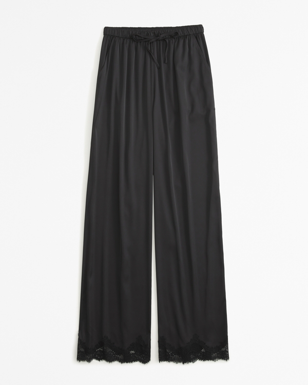 Lace and Satin Sleep Pant, Black view 1