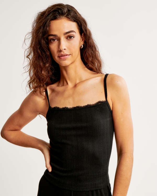 Lounge Pointelle Tank, Black