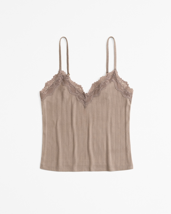 Lace and Pointelle Cami, Smoky Brown