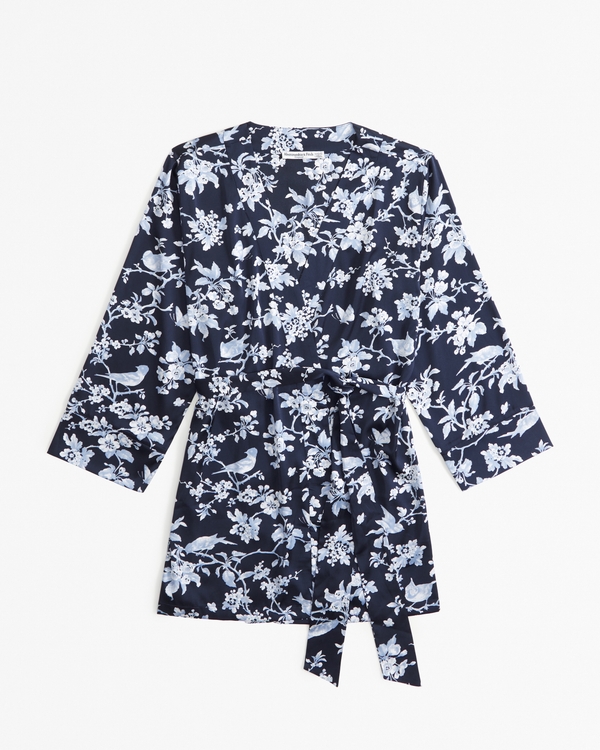 Satin Robe, Navy Floral