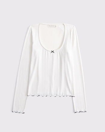 Long-Sleeve Pointelle Sleep Top