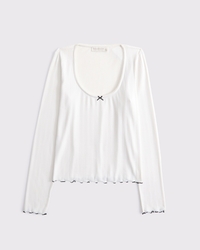 Long-Sleeve Pointelle Sleep Top