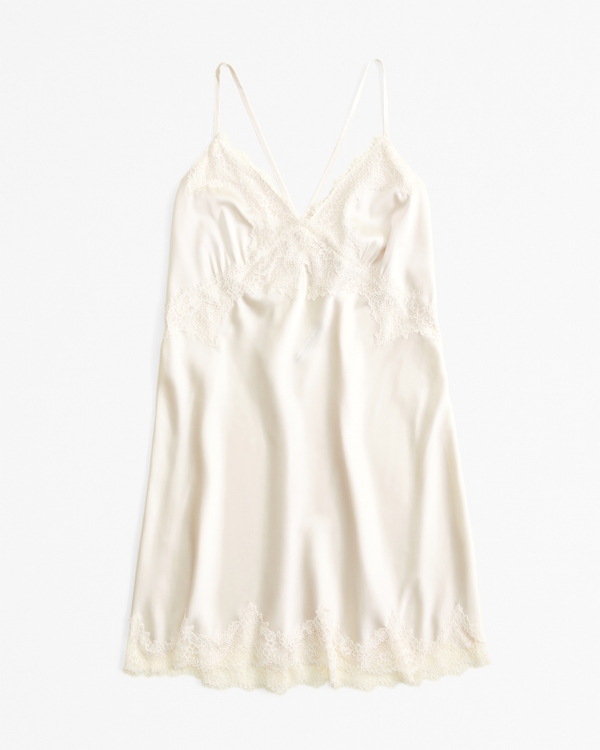 Camisón de encaje y satén, Crema view 1