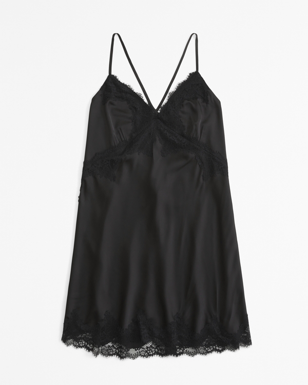 Lace and Satin Nightie, Black view 1