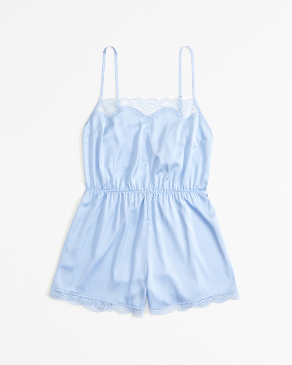 Lace and Satin Romper, Light Blue