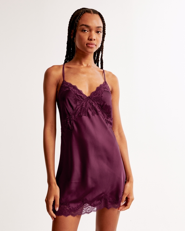 Lace and Satin Nightie, Dark Red