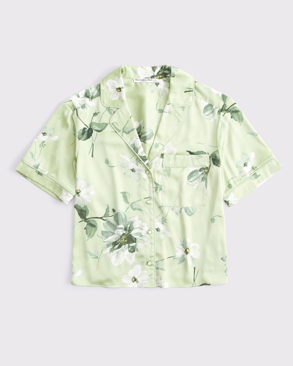 Short-Sleeve Sleep Shirt, Green Floral view 1