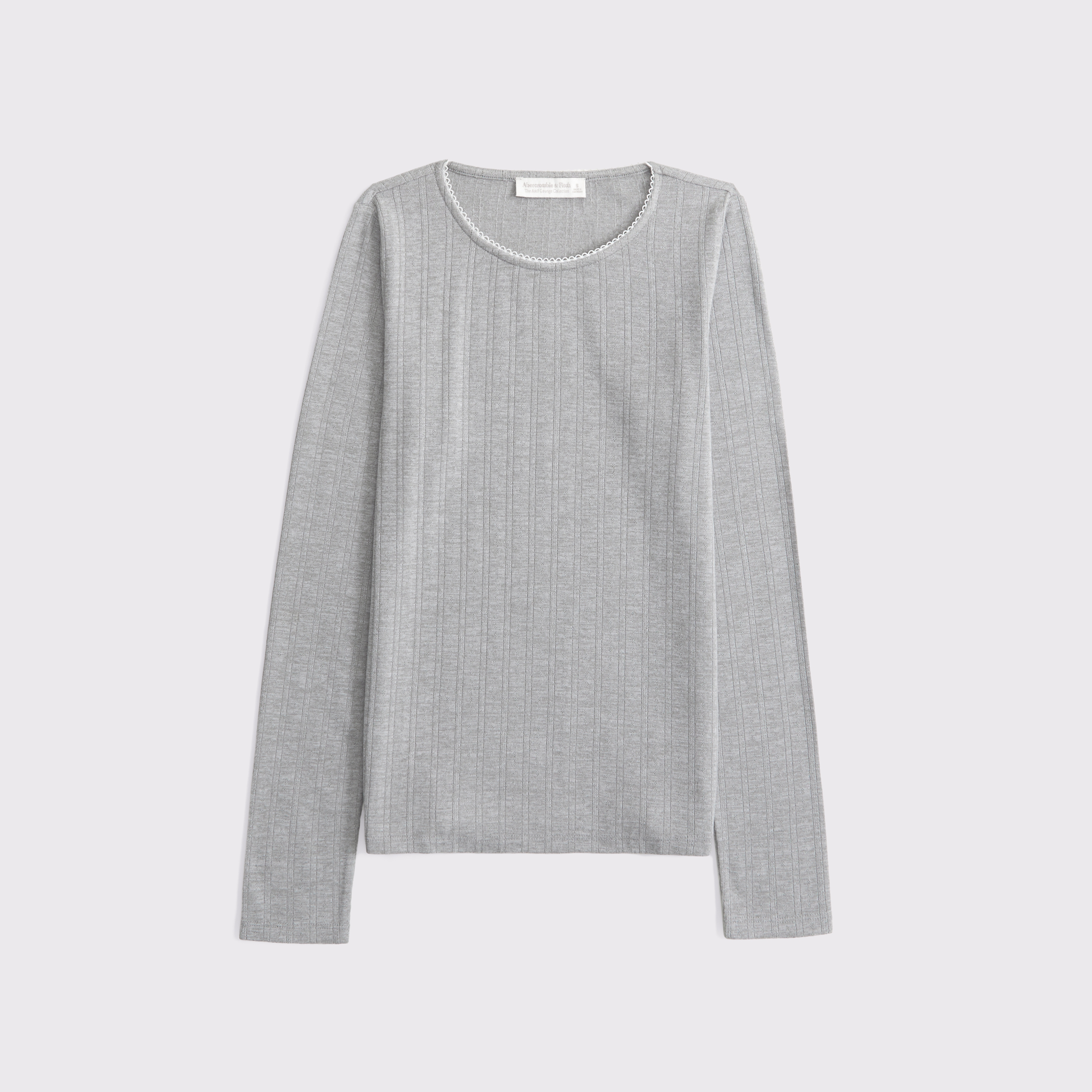 Abercrombie & Fitch Long-sleeve Pointelle Sleep Top In Gray