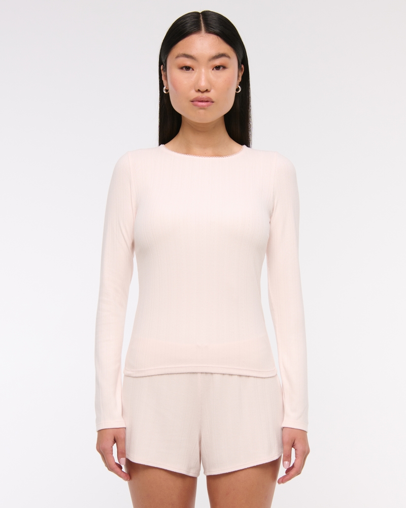 Long-Sleeve Pointelle Sleep Top