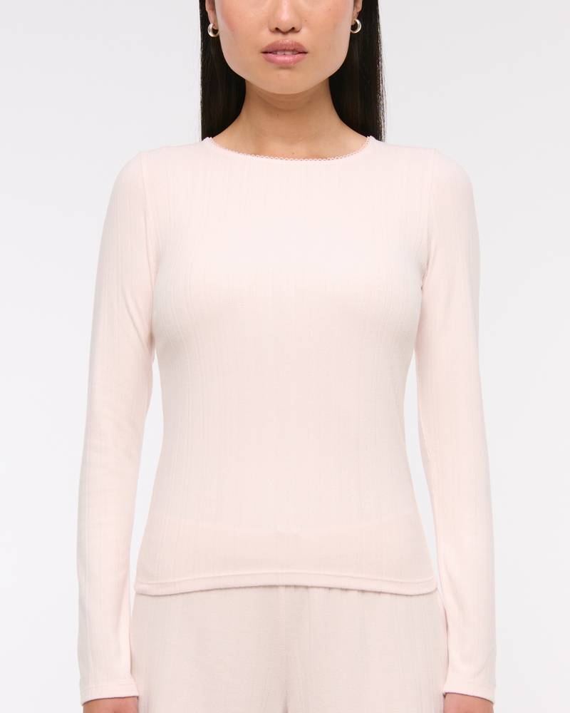 Long-Sleeve Pointelle Sleep Top